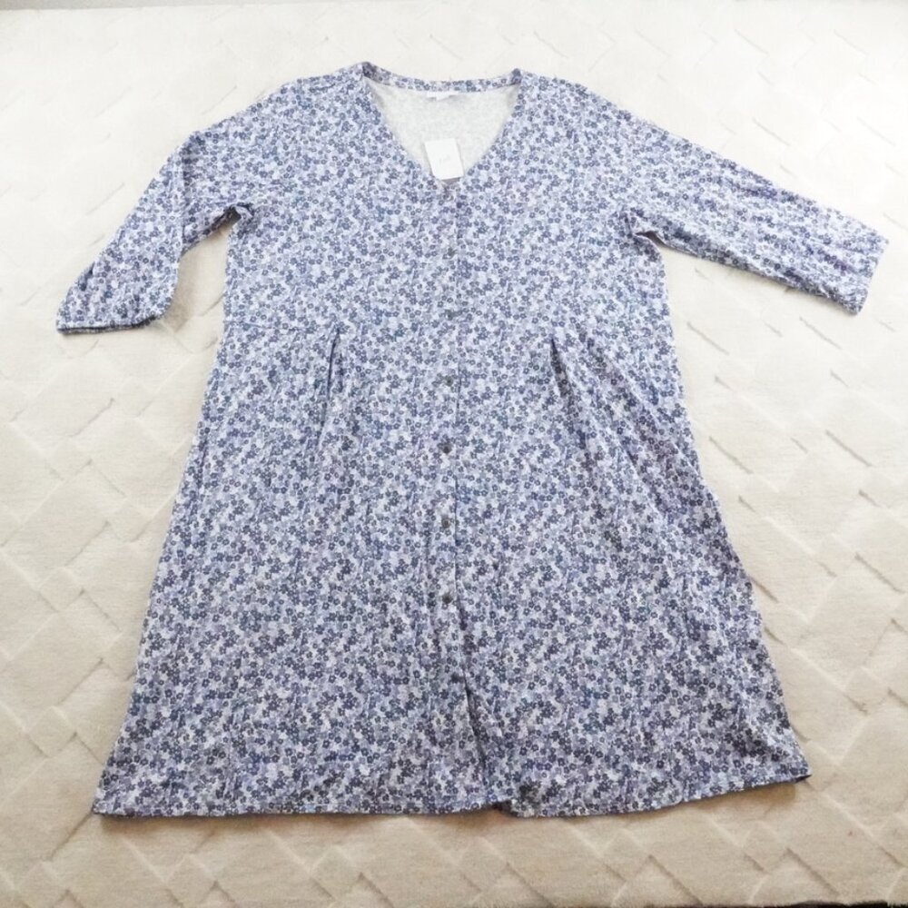 J. Jill Pure Jill 1st Blue and White Floral V-Neck Swing Dress